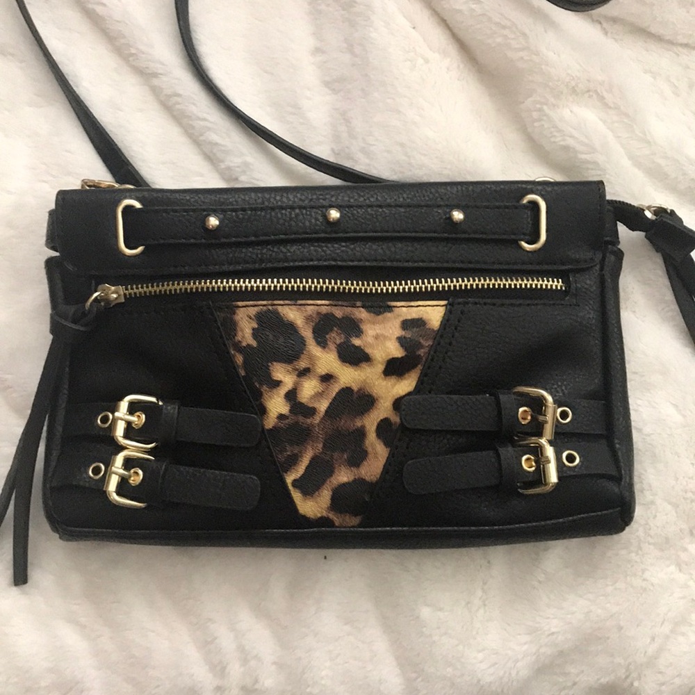 Joes jeans leopard and black handbag